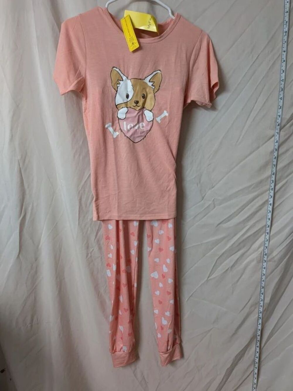Kids Corgi Love Peach Pink 2-Piece Pajama Set Size 14Y A012